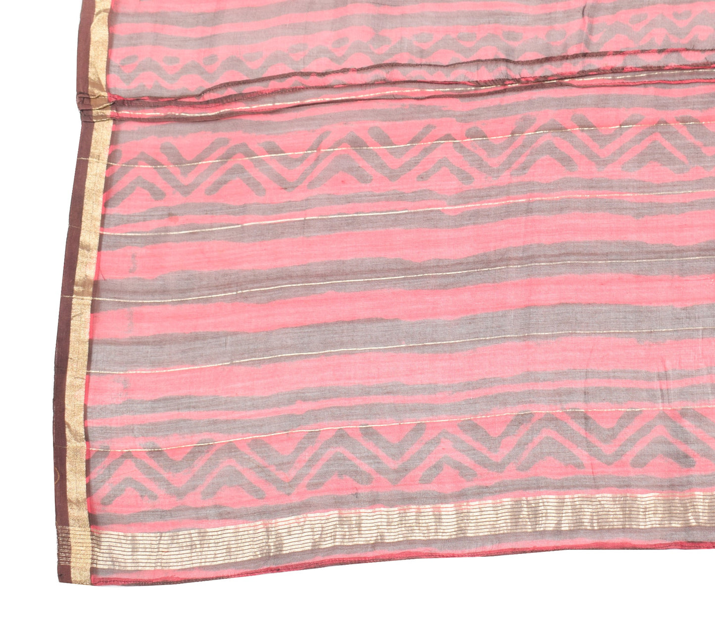 Sushila Vintage Pink & Brown Dupatta Pure Cotton Silk Handmade Print Long Stole