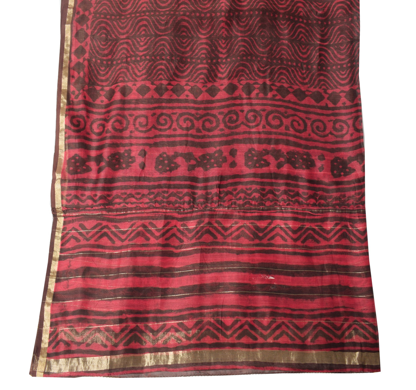 Sushila Vintage Pink & Brown Dupatta Pure Cotton Silk Handmade Print Long Stole