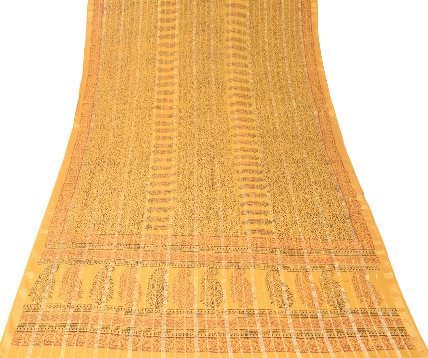 Sushila Vintage Hand Block Printed Dupatta Floral Pure Cotton Mustard Long Stole