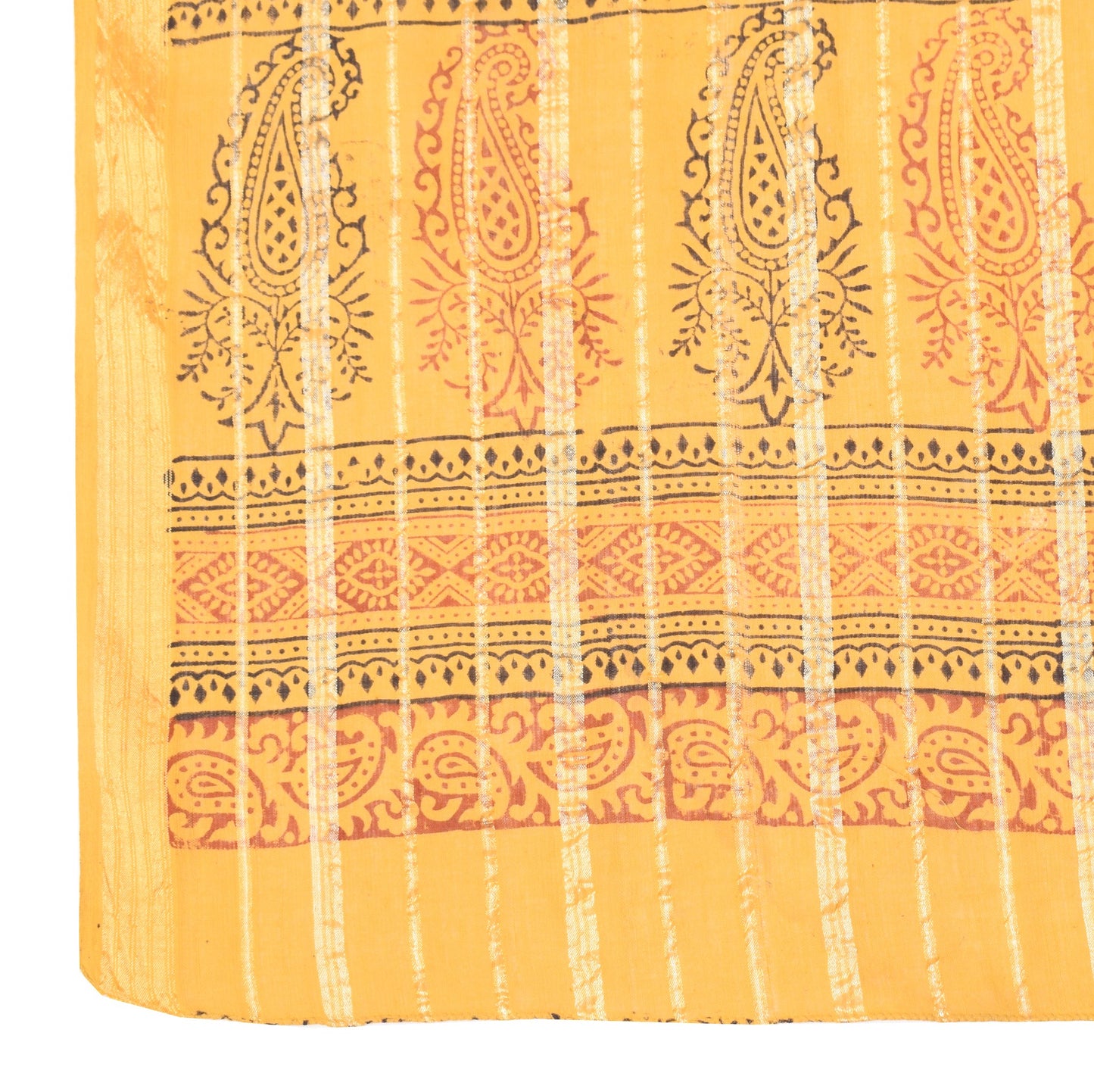 Sushila Vintage Hand Block Printed Dupatta Floral Pure Cotton Mustard Long Stole