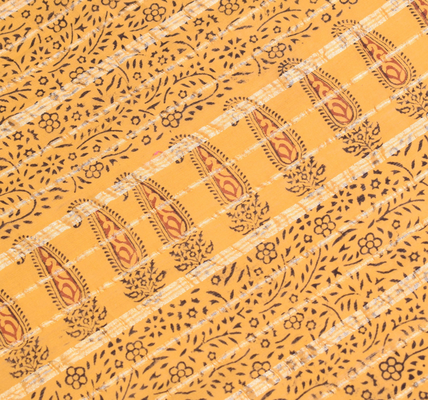 Sushila Vintage Hand Block Printed Dupatta Floral Pure Cotton Mustard Long Stole