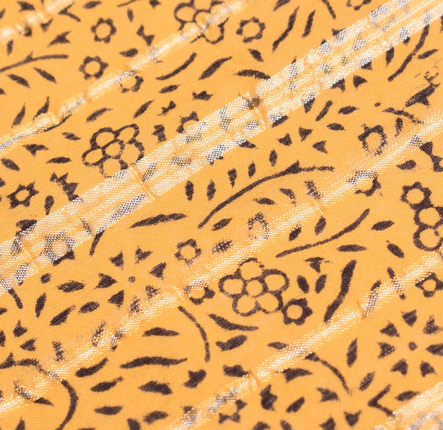 Sushila Vintage Hand Block Printed Dupatta Floral Pure Cotton Mustard Long Stole