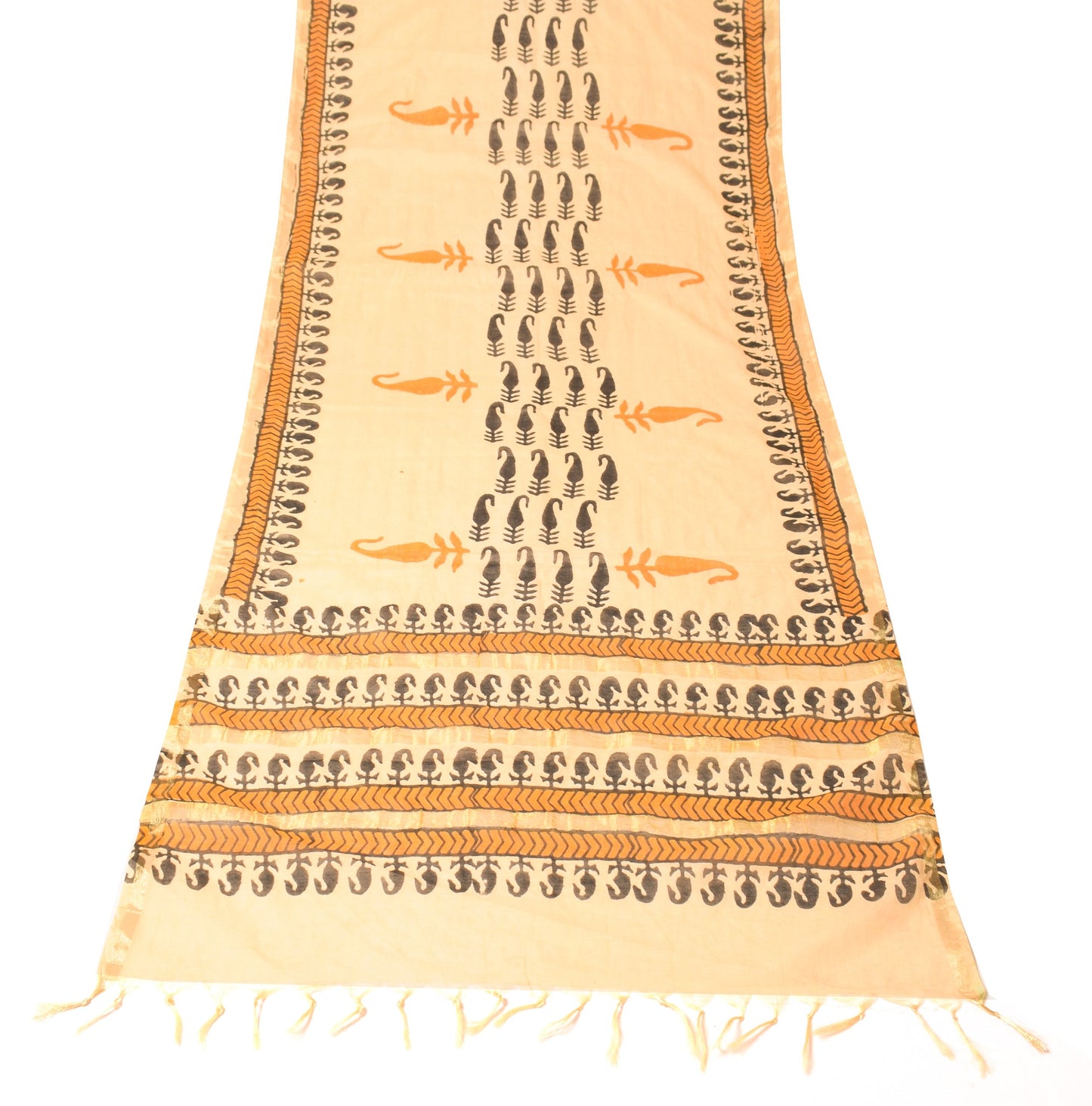Sushila Vintage Hand Block Dupatta Pure Cotton Silk Hand Block Print Long Stole