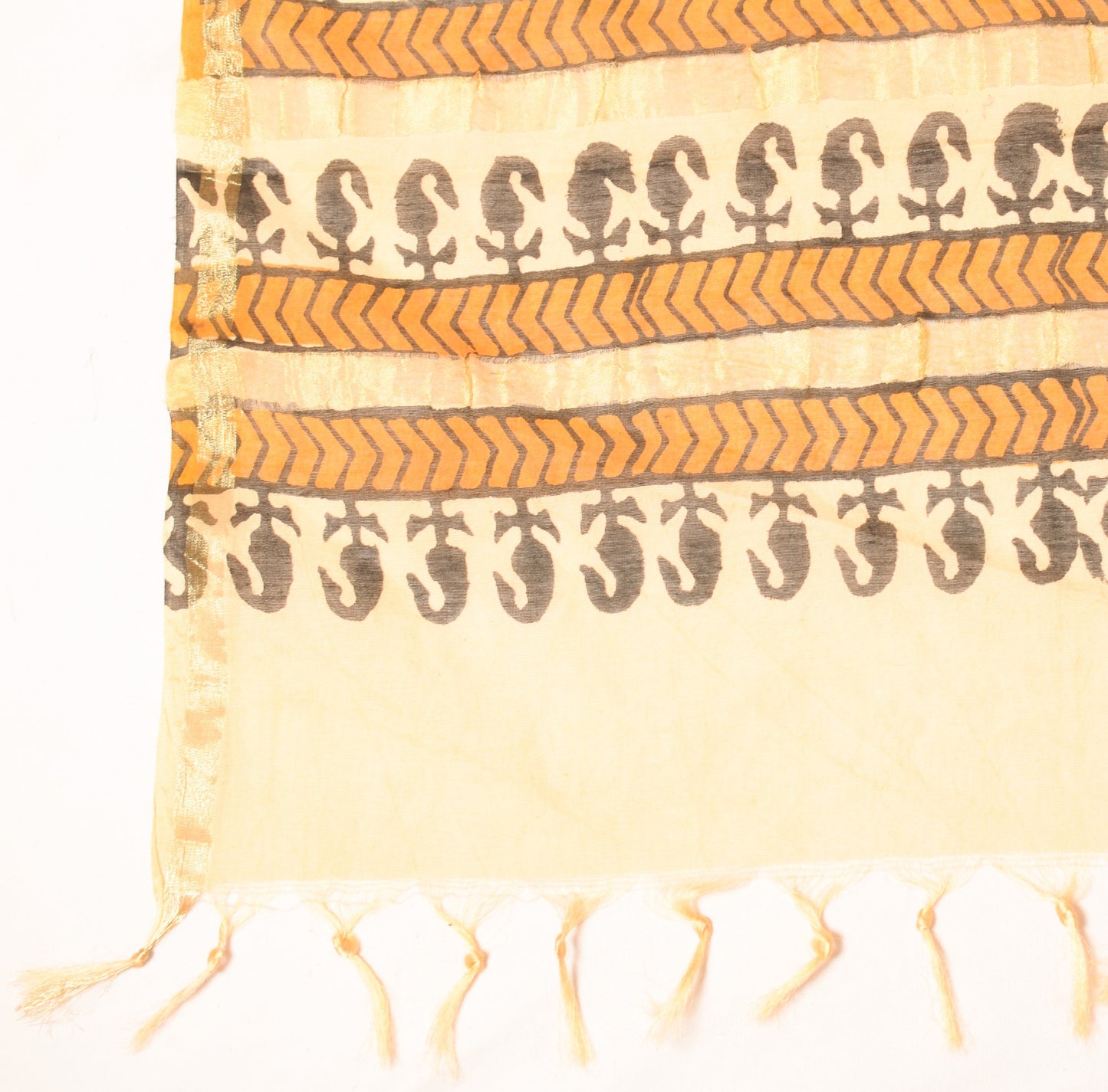 Sushila Vintage Hand Block Dupatta Pure Cotton Silk Hand Block Print Long Stole