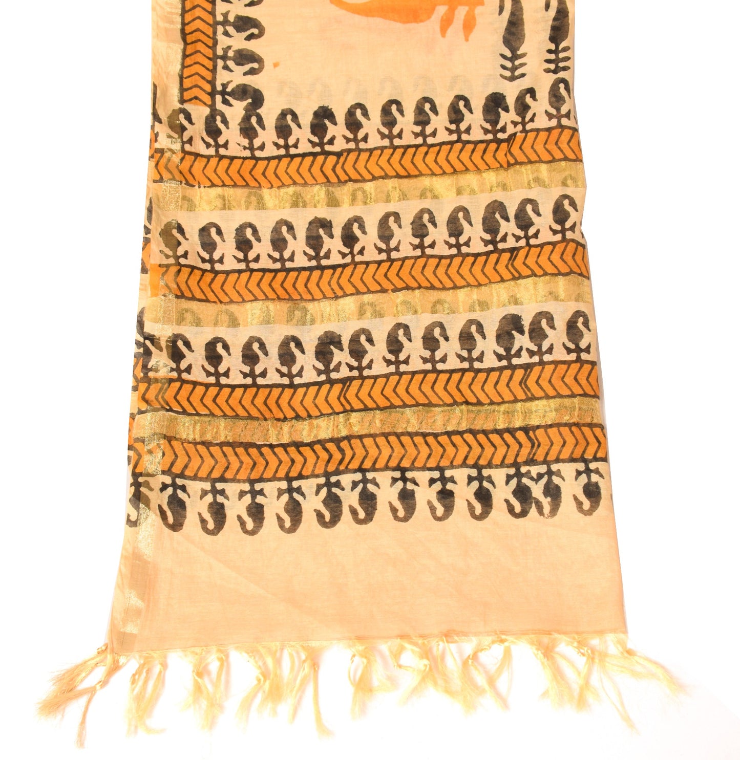 Sushila Vintage Hand Block Dupatta Pure Cotton Silk Hand Block Print Long Stole