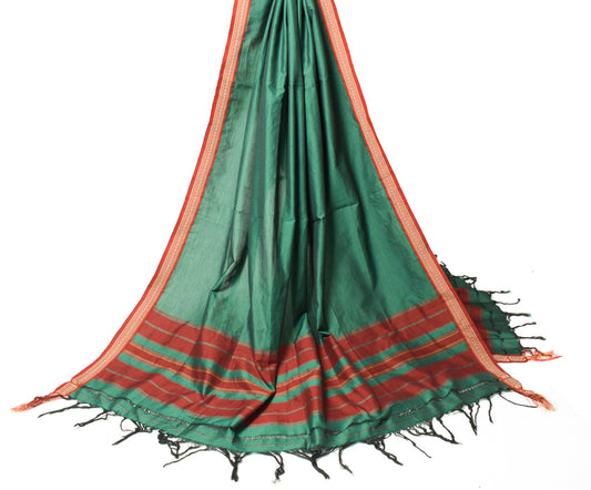 Sushila Vintage Green Handloom Dupatta Pure Cotton Silk Narayanpet Long Stole