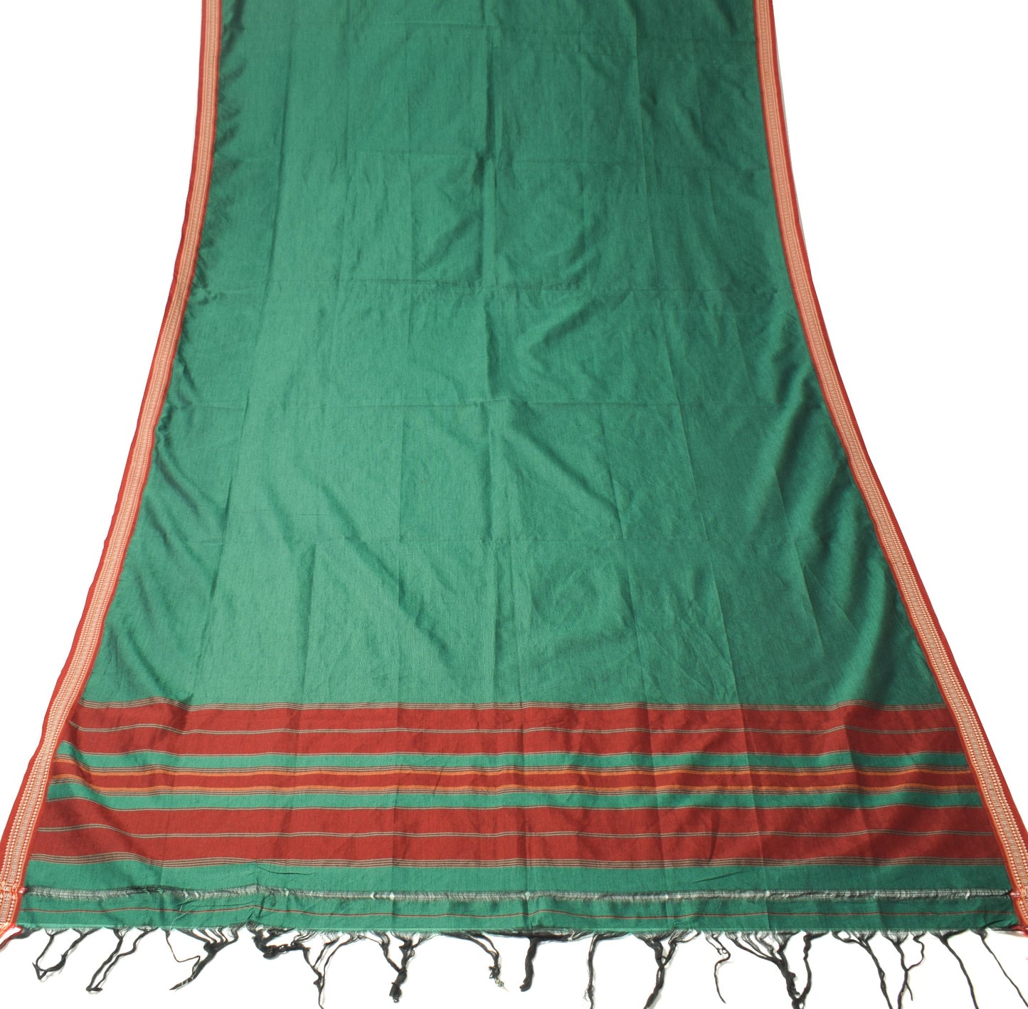 Sushila Vintage Green Handloom Dupatta Pure Cotton Silk Narayanpet Long Stole