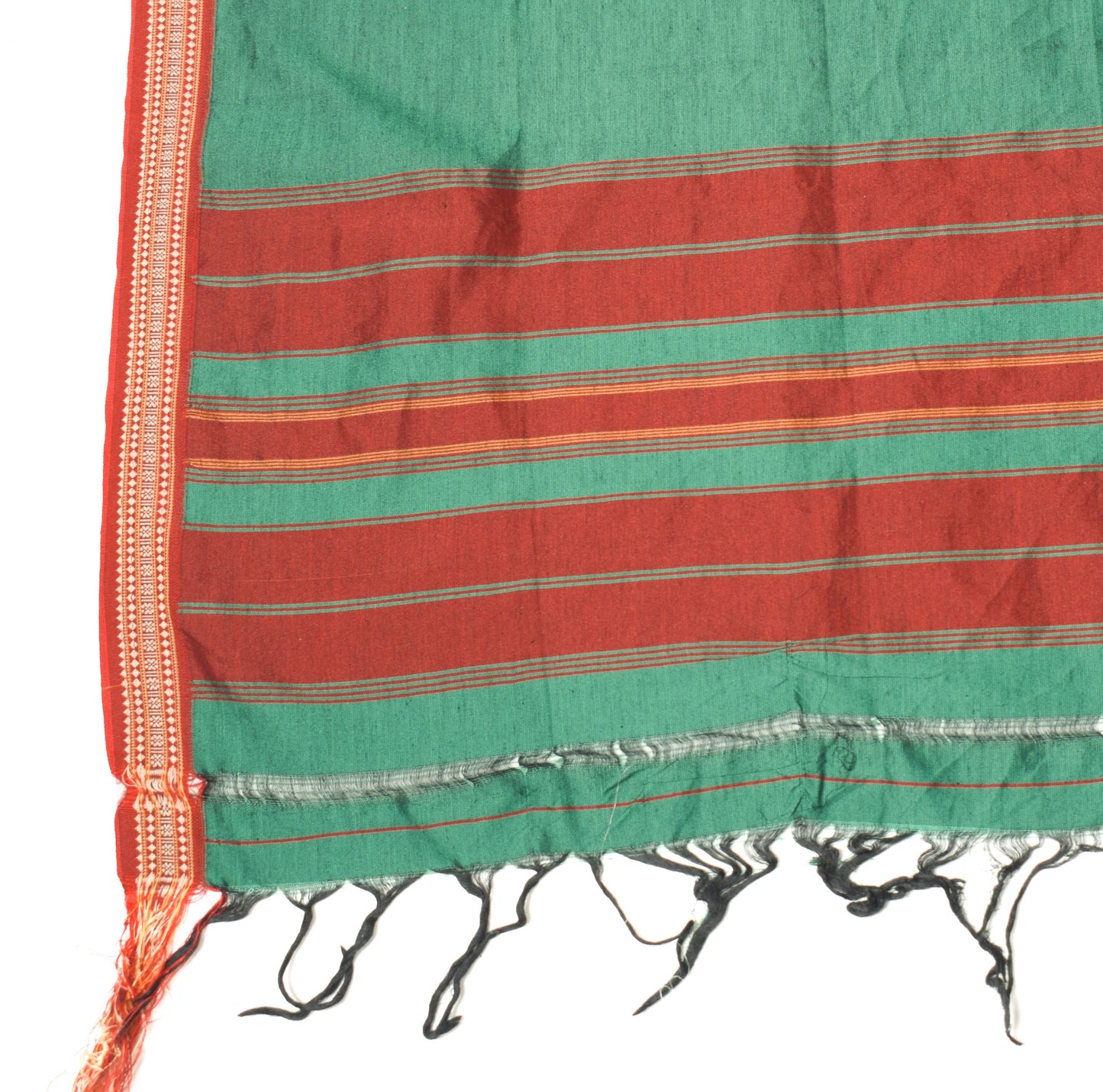 Sushila Vintage Green Handloom Dupatta Pure Cotton Silk Narayanpet Long Stole