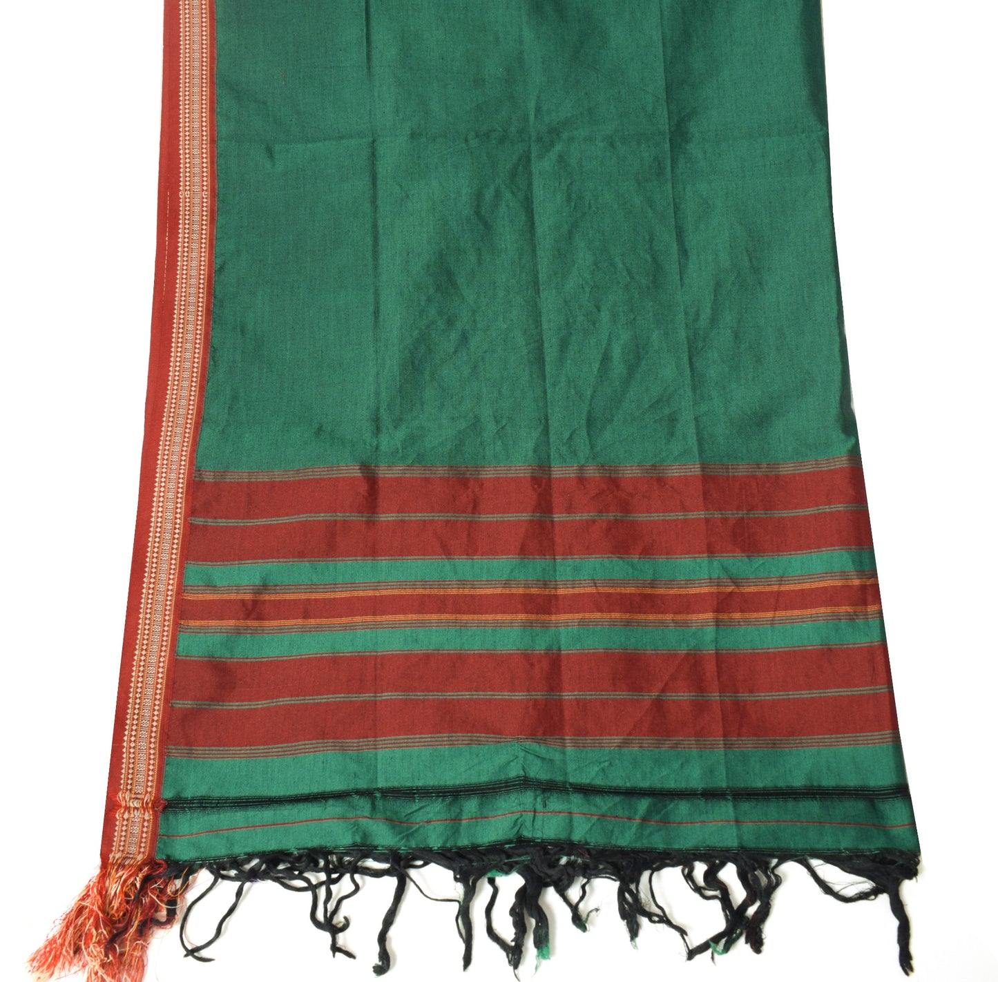 Sushila Vintage Green Handloom Dupatta Pure Cotton Silk Narayanpet Long Stole