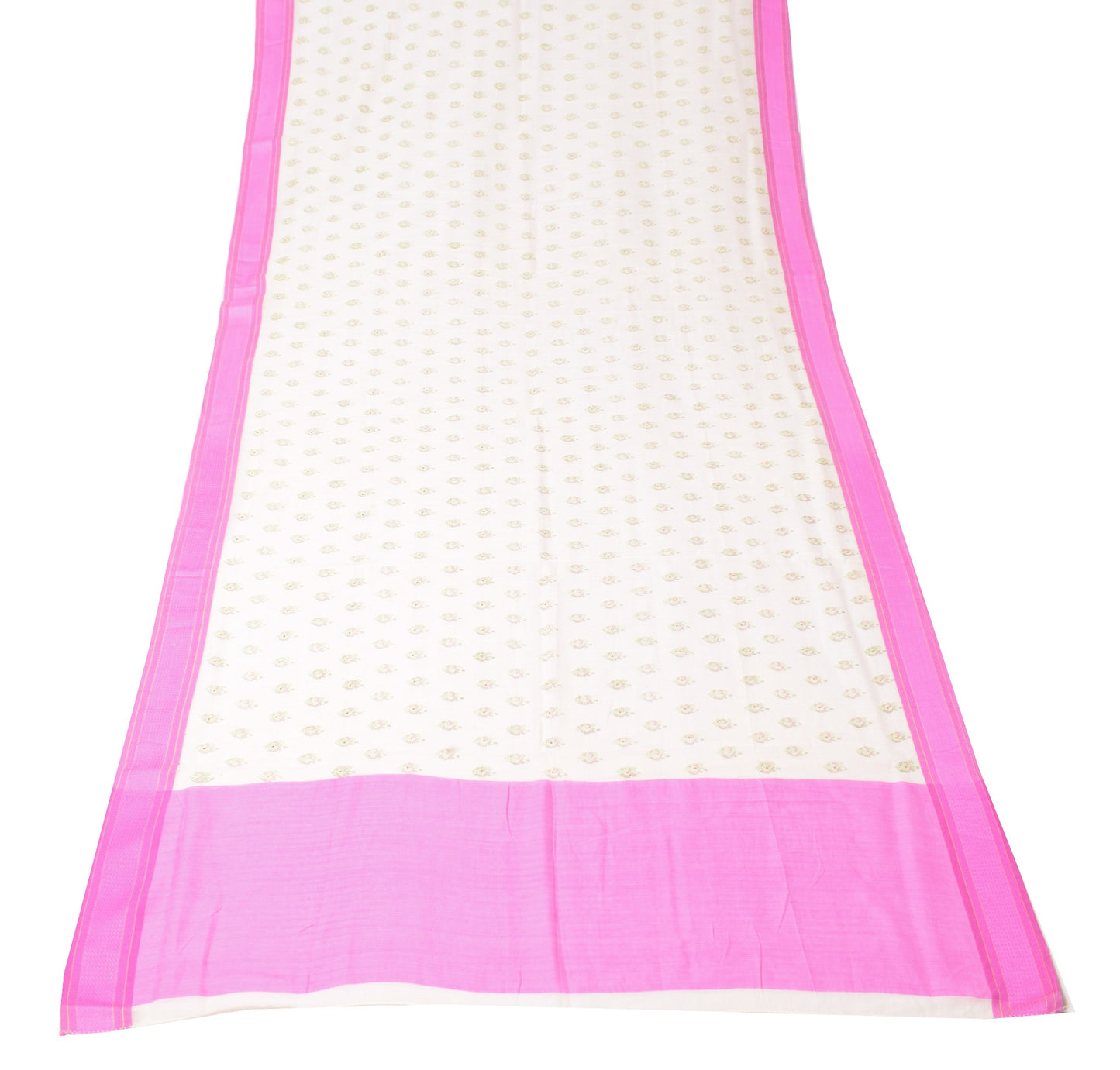 Sushila Vintage Floral Hand Block Dupatta Pure Cotton Silk White Soft Long Stole