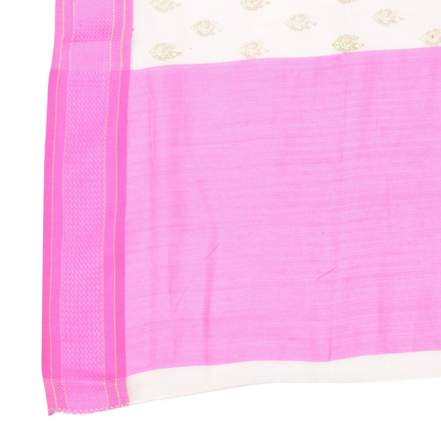 Sushila Vintage Floral Hand Block Dupatta Pure Cotton Silk White Soft Long Stole