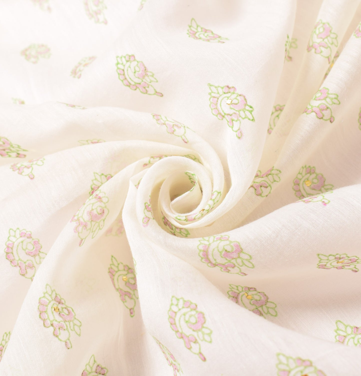 Sushila Vintage Floral Hand Block Dupatta Pure Cotton Silk White Soft Long Stole