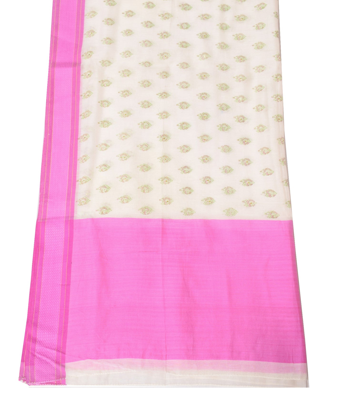 Sushila Vintage Floral Hand Block Dupatta Pure Cotton Silk White Soft Long Stole