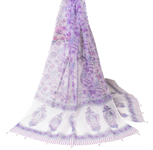 Sushila Vintage Purple BRANDED Dupatta Hand Block Print Kota Doria Long Stole