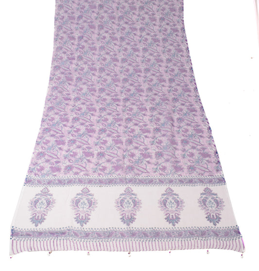 Sushila Vintage Purple BRANDED Dupatta Hand Block Print Kota Doria Long Stole