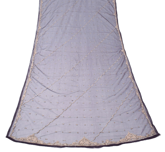 Sushila Vintage Dark Purple Dupatta Hand Beaded Zardozi Net Mesh Long Stole Wrap