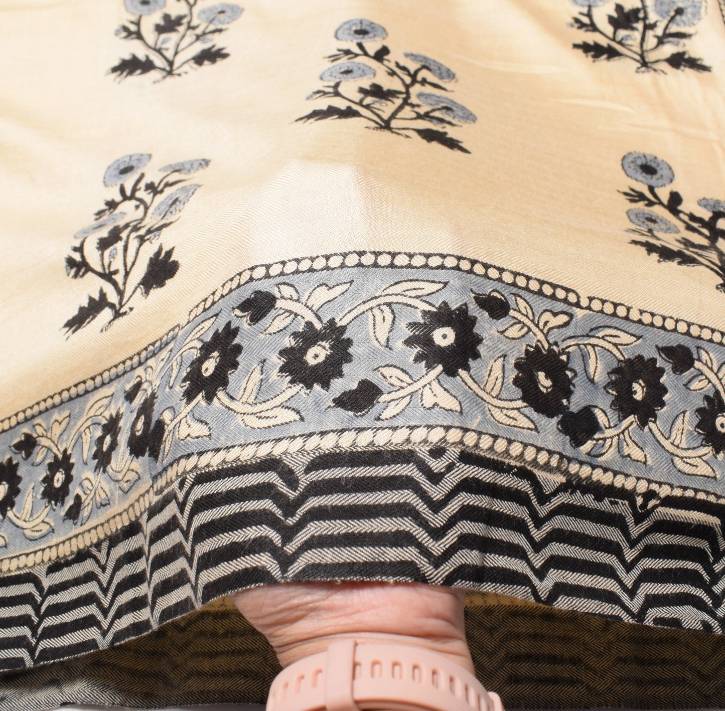 Sushila Vintage Floral Cream Dupatta Pure Woolen Hand Block Printed Long Stole