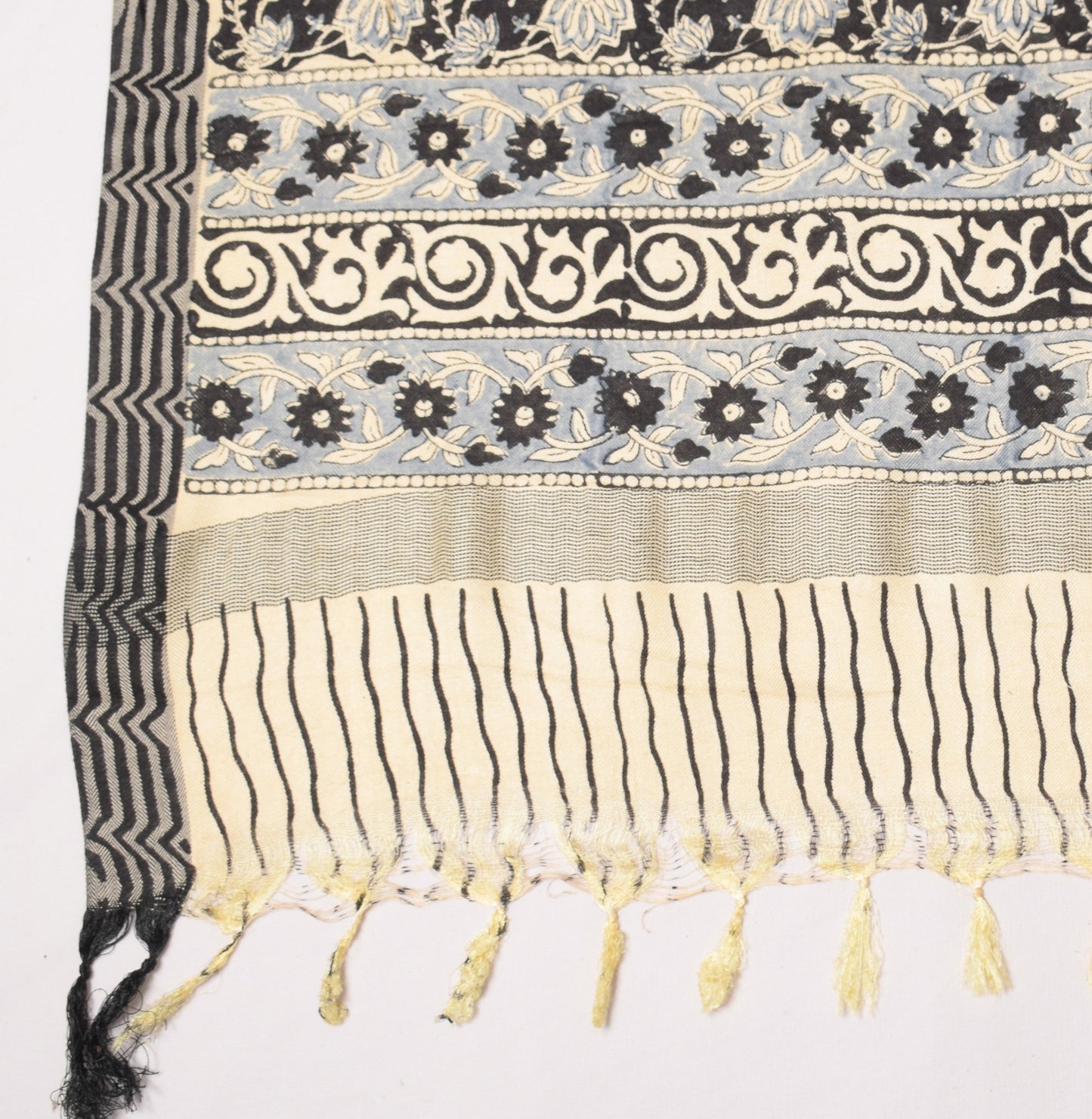 Sushila Vintage Floral Cream Dupatta Pure Woolen Hand Block Printed Long Stole