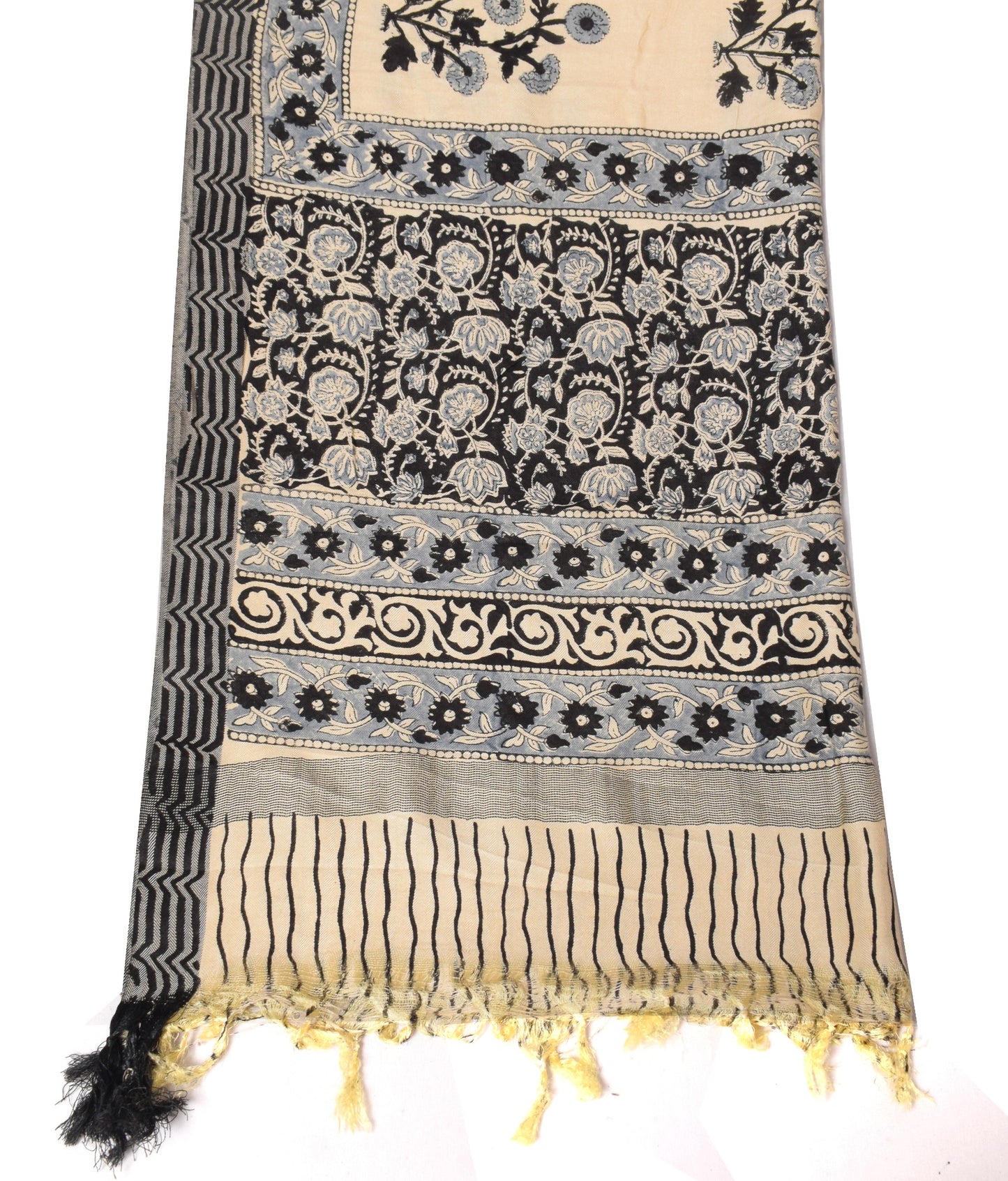 Sushila Vintage Floral Cream Dupatta Pure Woolen Hand Block Printed Long Stole