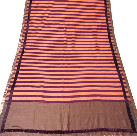 Sushila Vintage Pure Woolen Dupatta Stripes Purple Orange Print Soft Long Stole