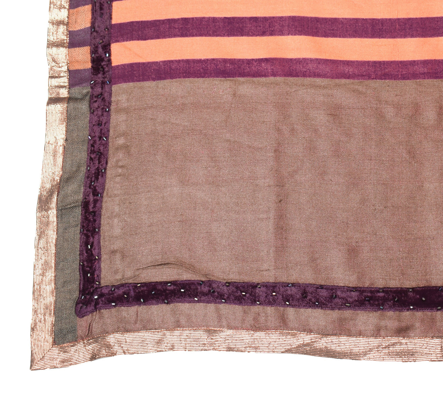 Sushila Vintage Pure Woolen Dupatta Stripes Purple Orange Print Soft Long Stole