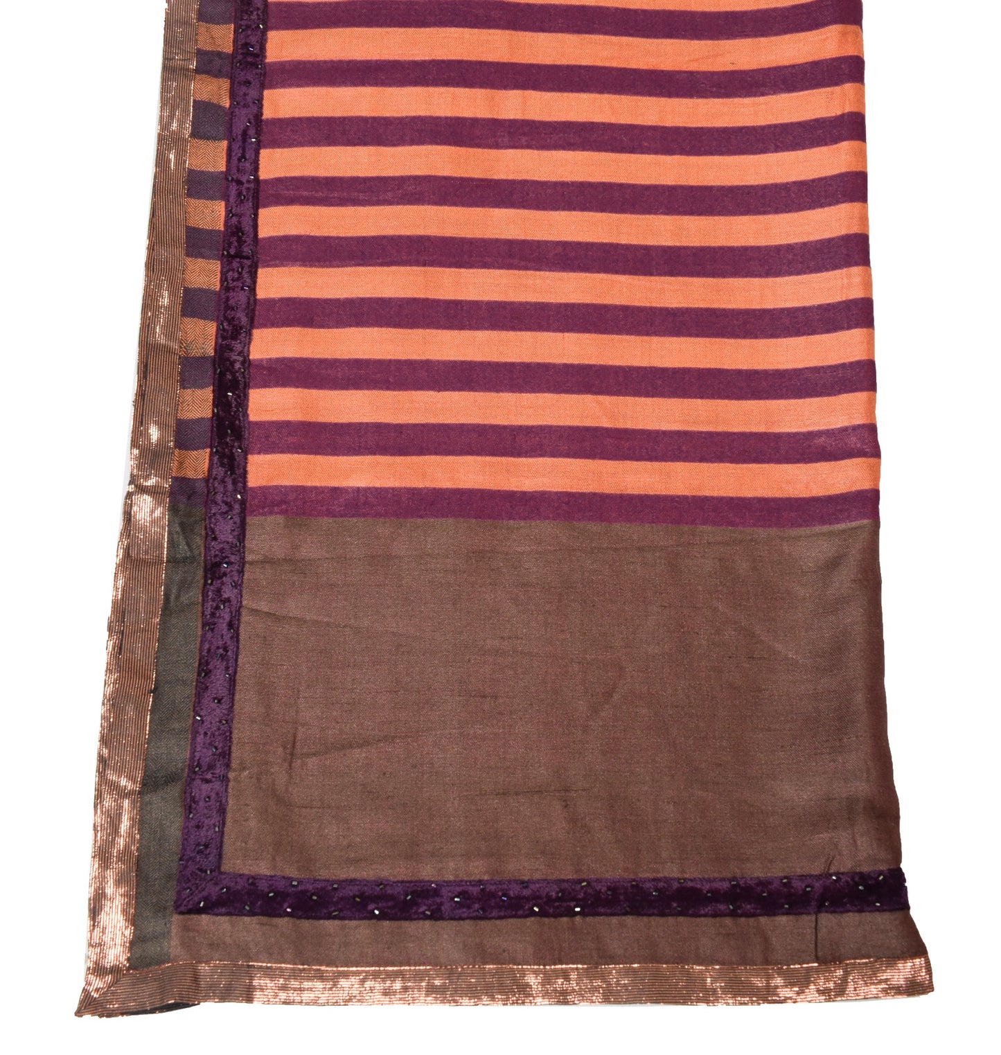 Sushila Vintage Pure Woolen Dupatta Stripes Purple Orange Print Soft Long Stole