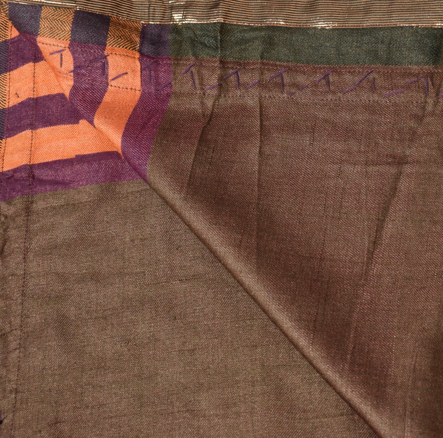 Sushila Vintage Pure Woolen Dupatta Stripes Purple Orange Print Soft Long Stole