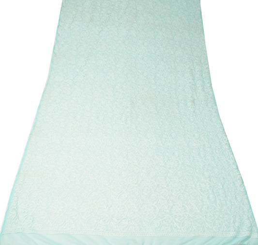 Sushila Vintage Lucknowi Chikankari Dupatta Aqua Green Art Georgette Long Stole