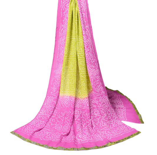 Sushila Vintage Green & Purple Dupatta Pure Georgette Bandhani Print Long Stole