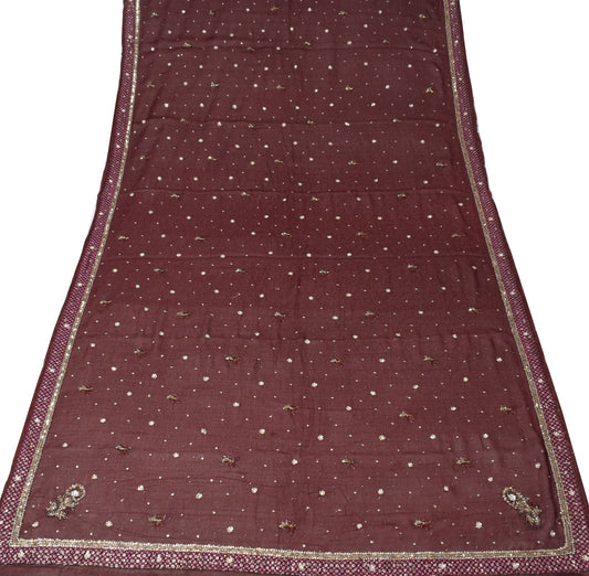 Sushila Vintage Hand Beaded Dupatta Pure Chiffon Dark Maroon Floral Long Stole