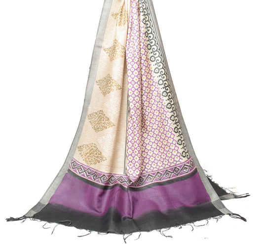 Sushila Vintage Hand Block Printed Dupatta Woven Cream Pure Woolen Long Stole