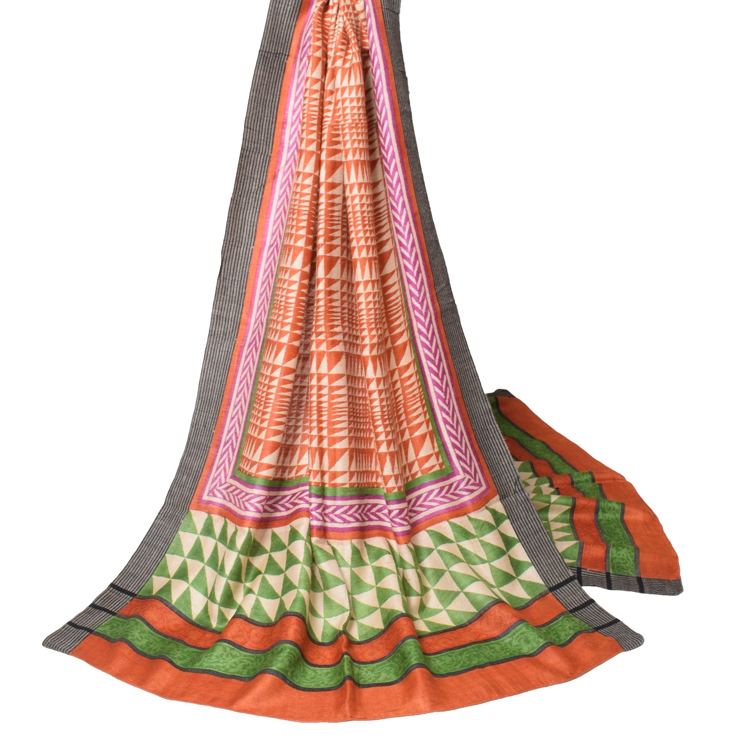 Sushila Vintage Rust Dupatta Pure Woolen Geomatical Hand Block Soft Long Stole