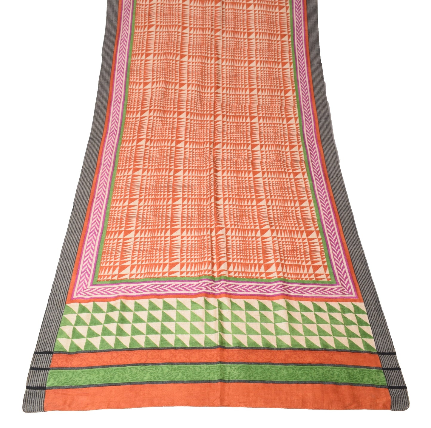 Sushila Vintage Rust Dupatta Pure Woolen Geomatical Hand Block Soft Long Stole