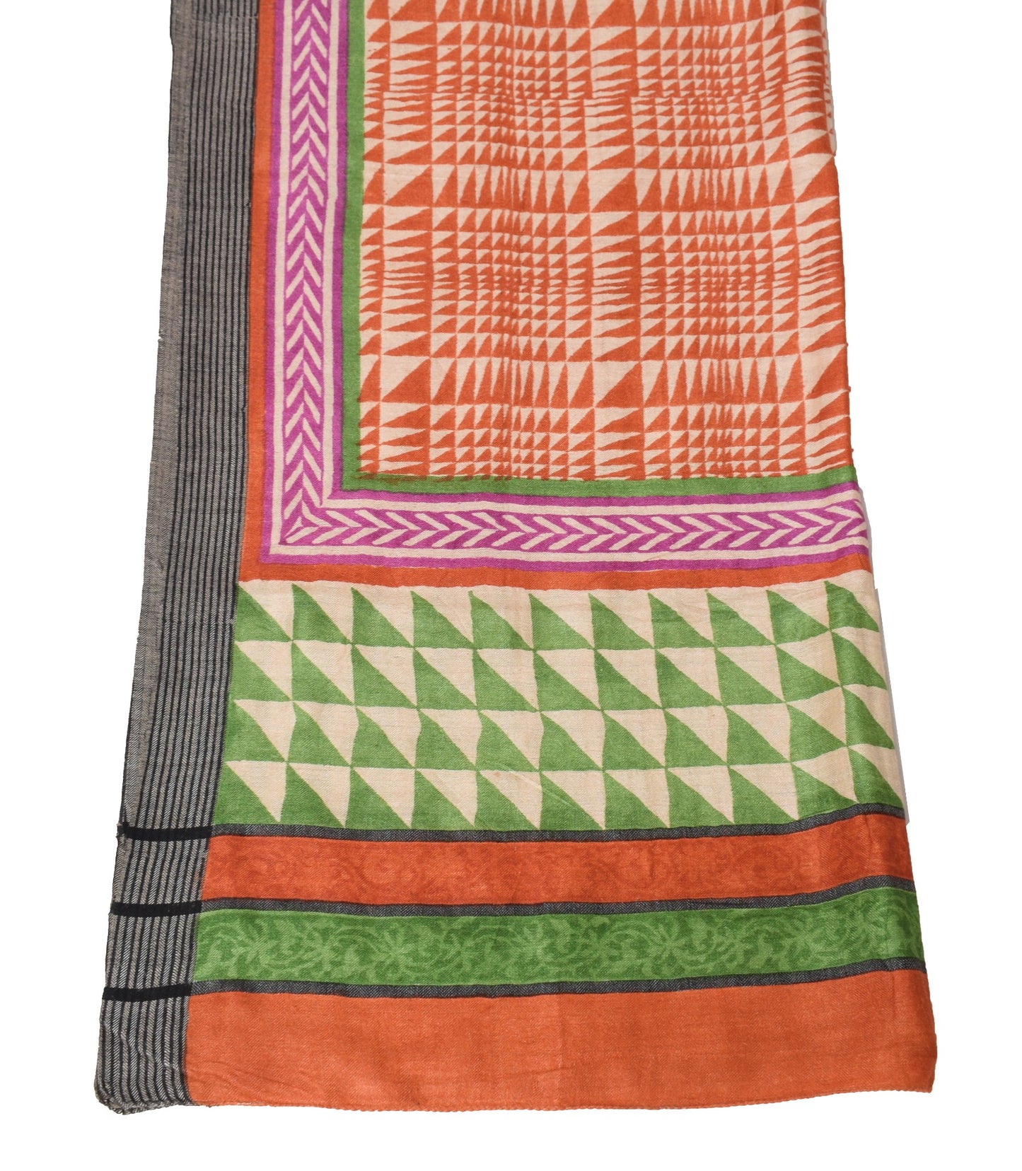 Sushila Vintage Rust Dupatta Pure Woolen Geomatical Hand Block Soft Long Stole