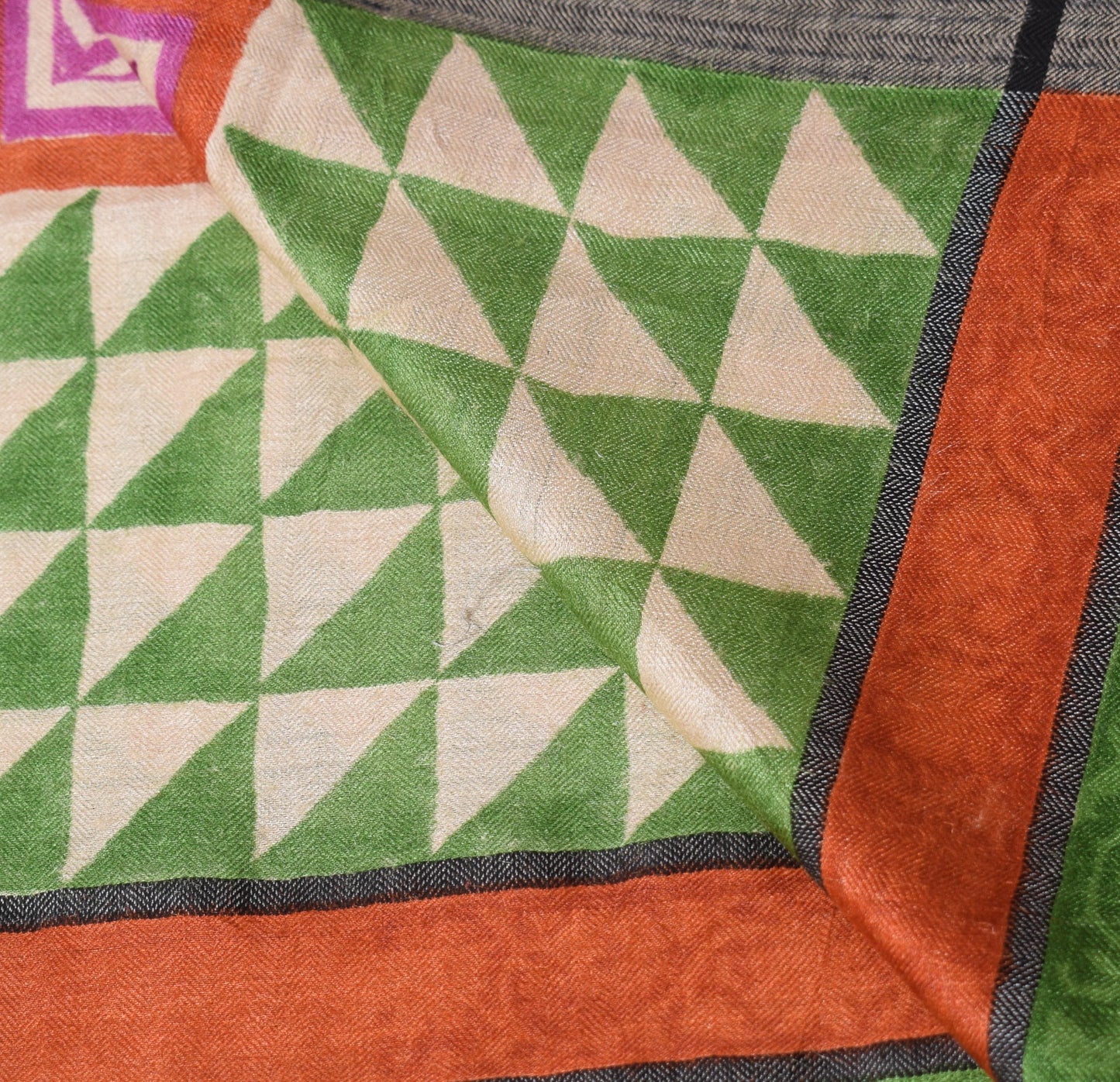 Sushila Vintage Rust Dupatta Pure Woolen Geomatical Hand Block Soft Long Stole
