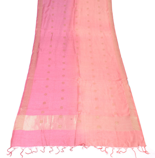 Sushila Vintage Pink & Peach Dupatta Pure Cotton Silk Floral Woven Long Stole