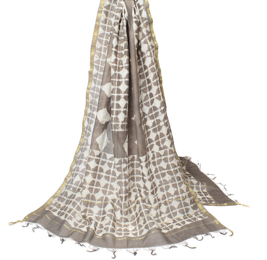 Sushila Vintage Batik Printed Dupatta Pure Cotton Silk Brown Woven Long Stole