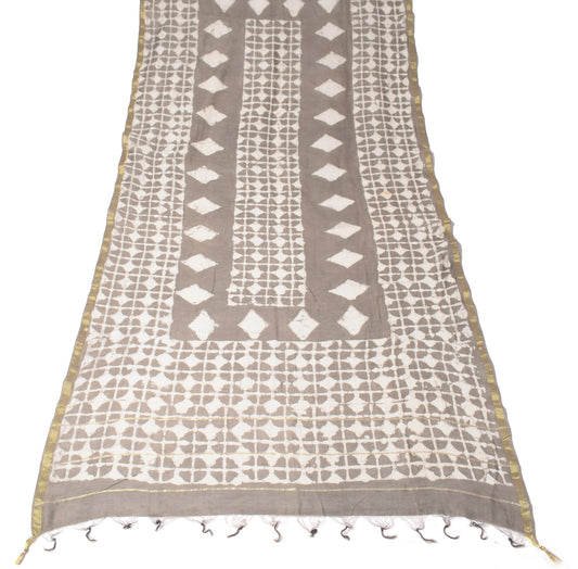 Sushila Vintage Batik Printed Dupatta Pure Cotton Silk Brown Woven Long Stole