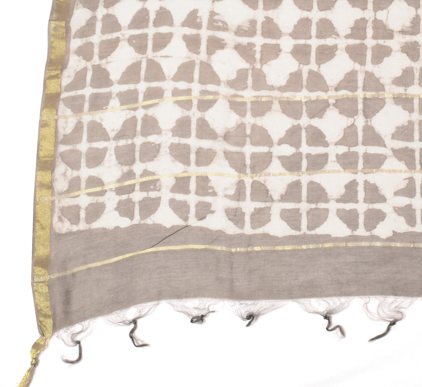 Sushila Vintage Batik Printed Dupatta Pure Cotton Silk Brown Woven Long Stole