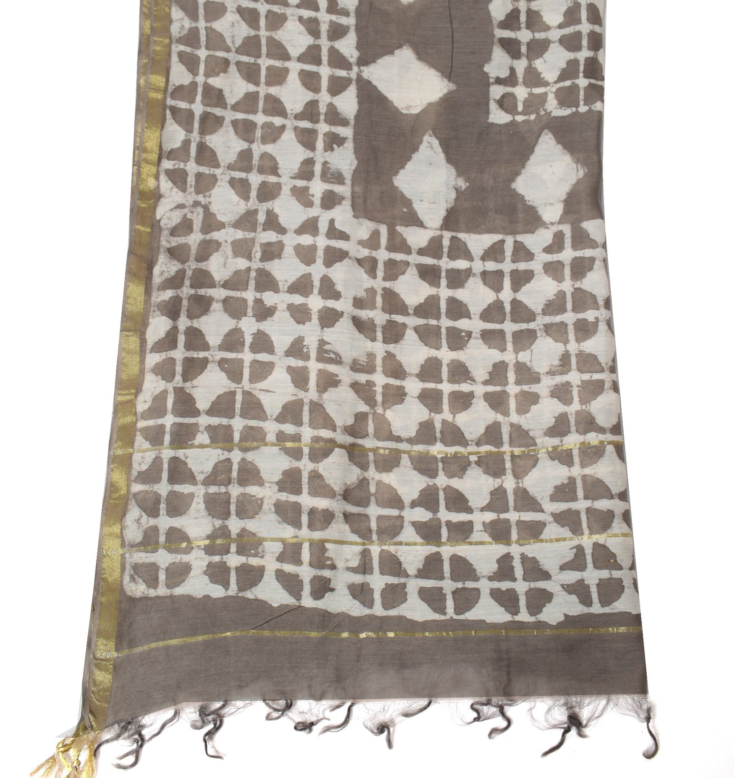 Sushila Vintage Batik Printed Dupatta Pure Cotton Silk Brown Woven Long Stole