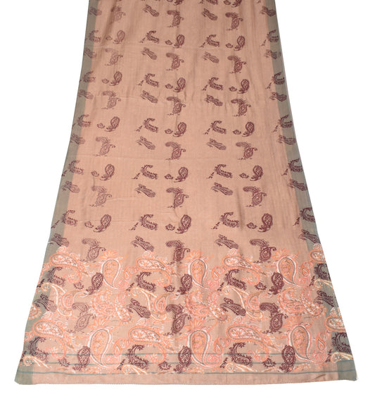 Sushila Vintage Hand Block Print Dupatta Paisley Brown Pure Woolen Long Stole