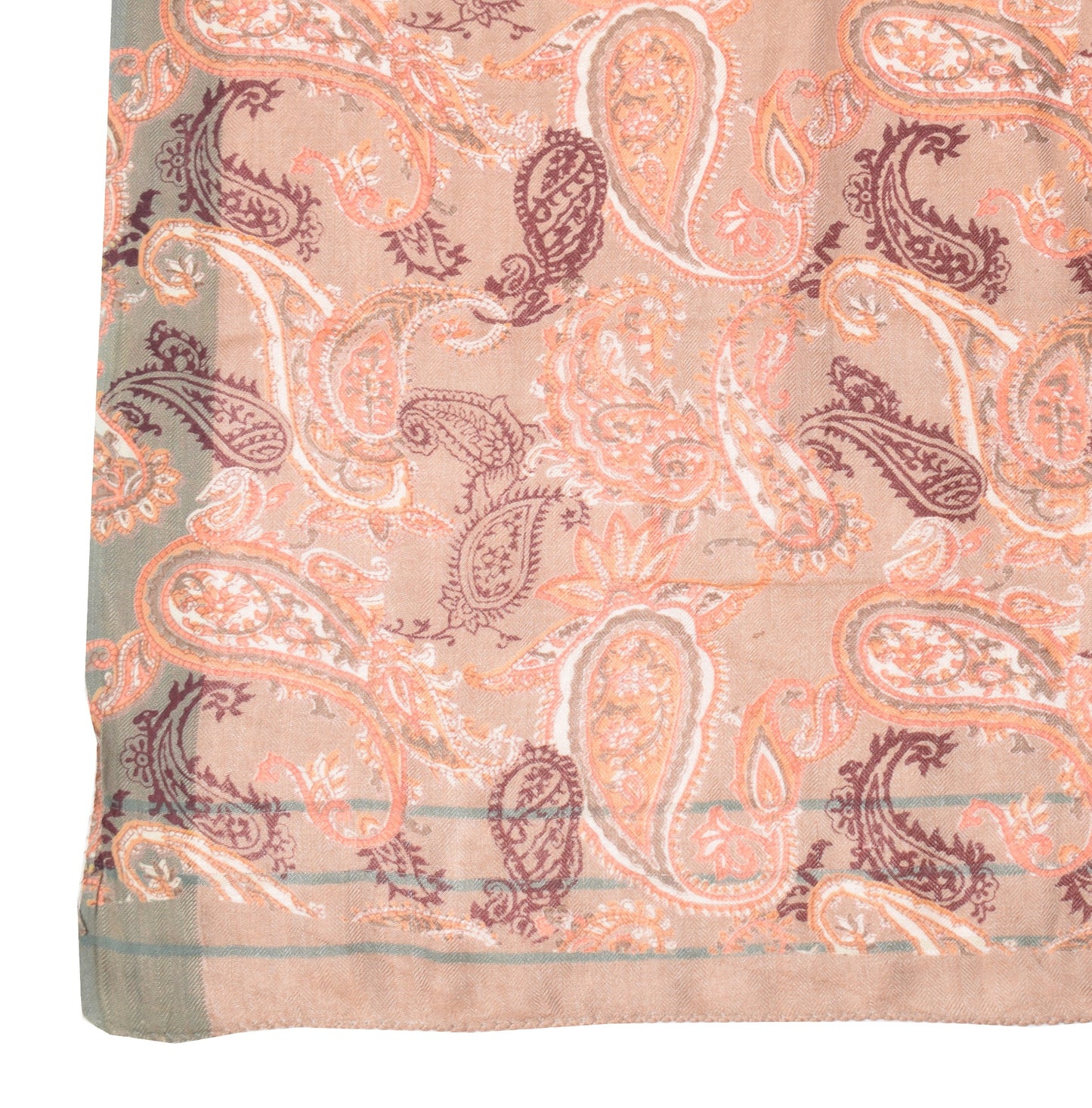 Sushila Vintage Hand Block Print Dupatta Paisley Brown Pure Woolen Long Stole