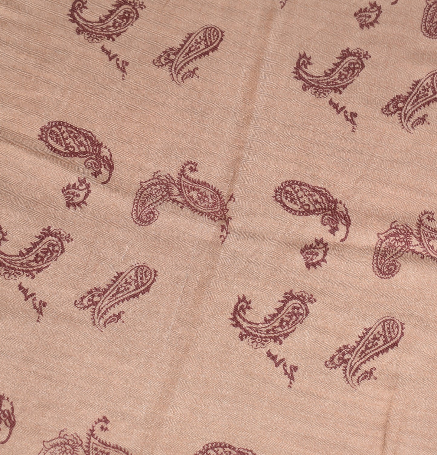 Sushila Vintage Hand Block Print Dupatta Paisley Brown Pure Woolen Long Stole