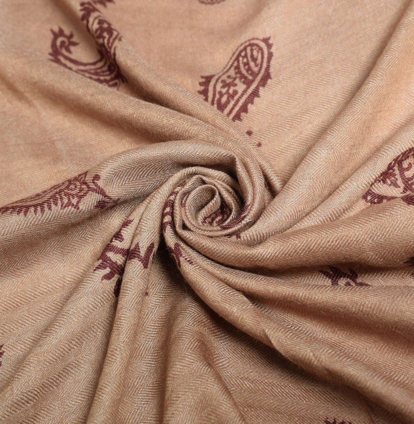Sushila Vintage Hand Block Print Dupatta Paisley Brown Pure Woolen Long Stole
