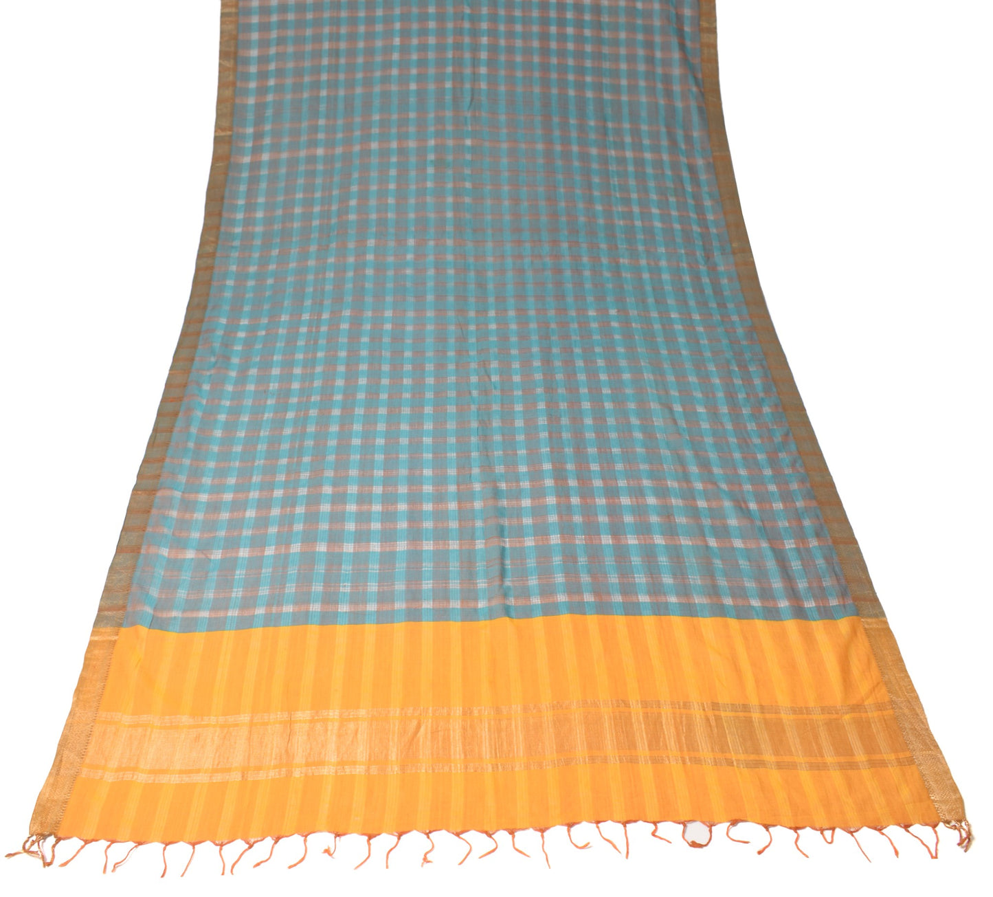 Sushila Vintage Teal Green Dupatta Pure Cotton Checks Woven Soft Long Stole Wrap
