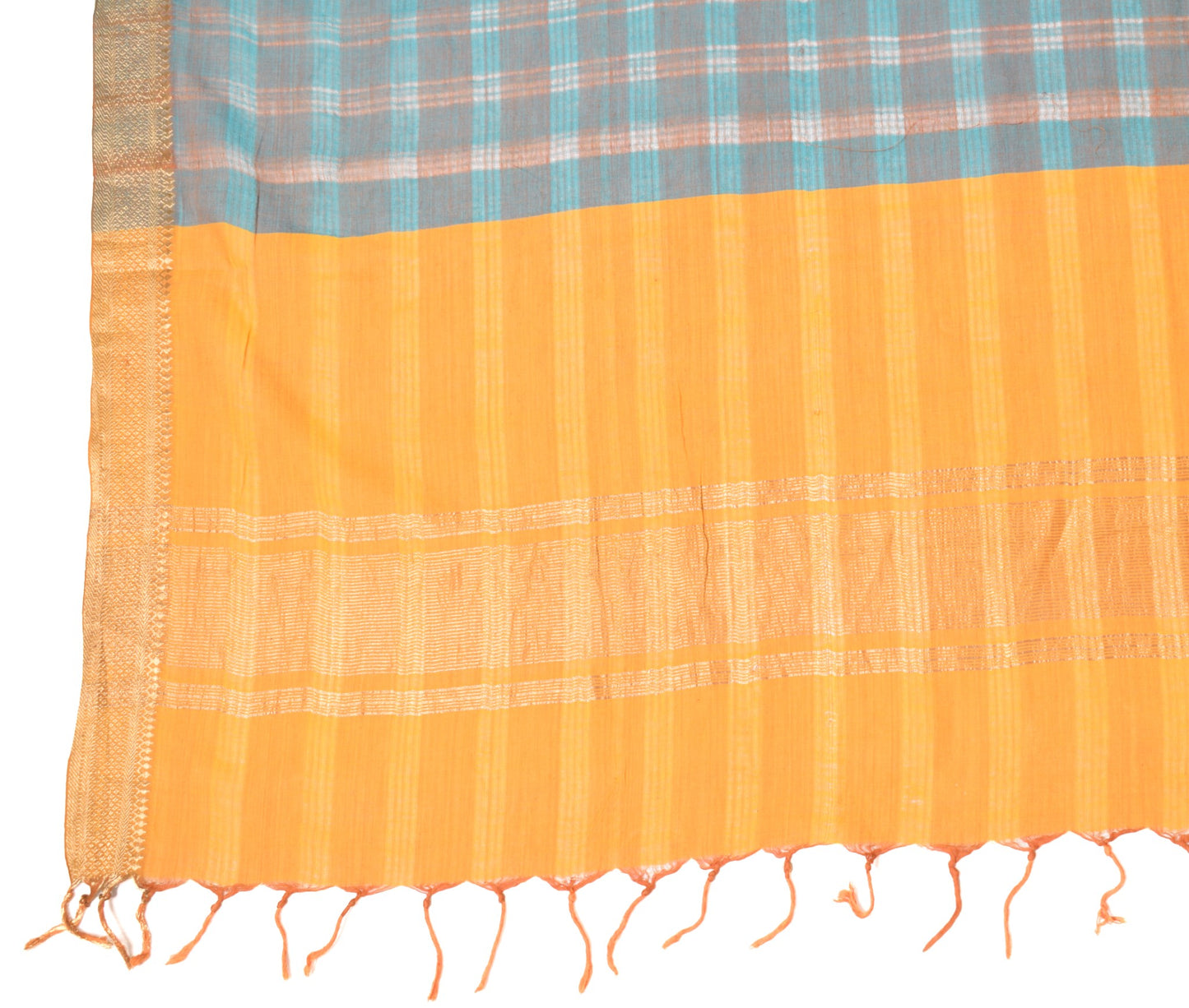 Sushila Vintage Teal Green Dupatta Pure Cotton Checks Woven Soft Long Stole Wrap