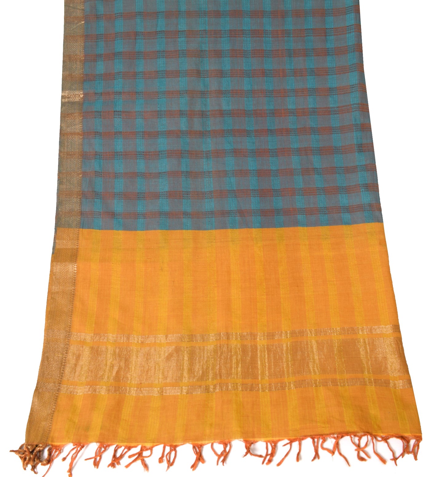 Sushila Vintage Teal Green Dupatta Pure Cotton Checks Woven Soft Long Stole Wrap
