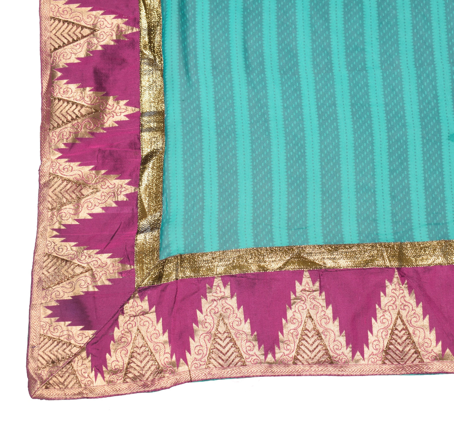 Sushila Vintage Teal Green Dupatta with Purple Border Pure Georgette Long Stole