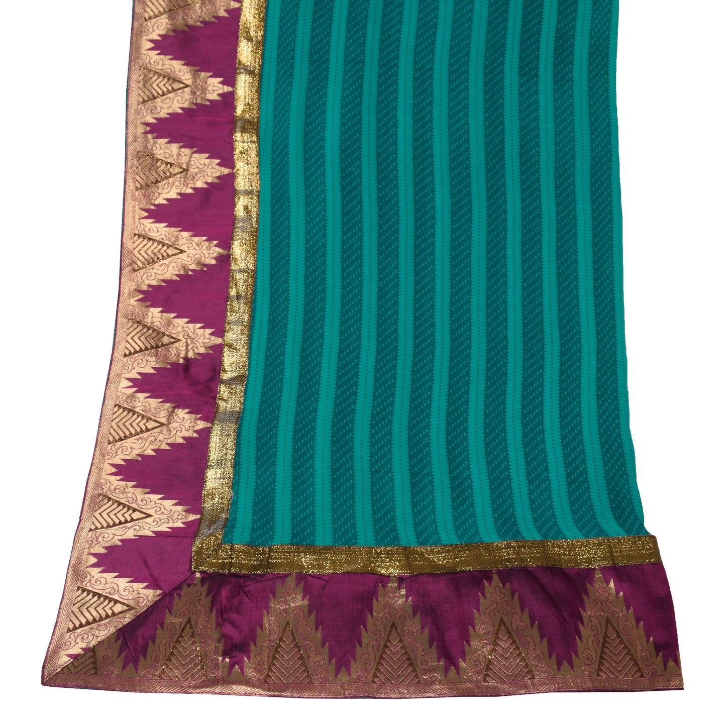 Sushila Vintage Teal Green Dupatta with Purple Border Pure Georgette Long Stole
