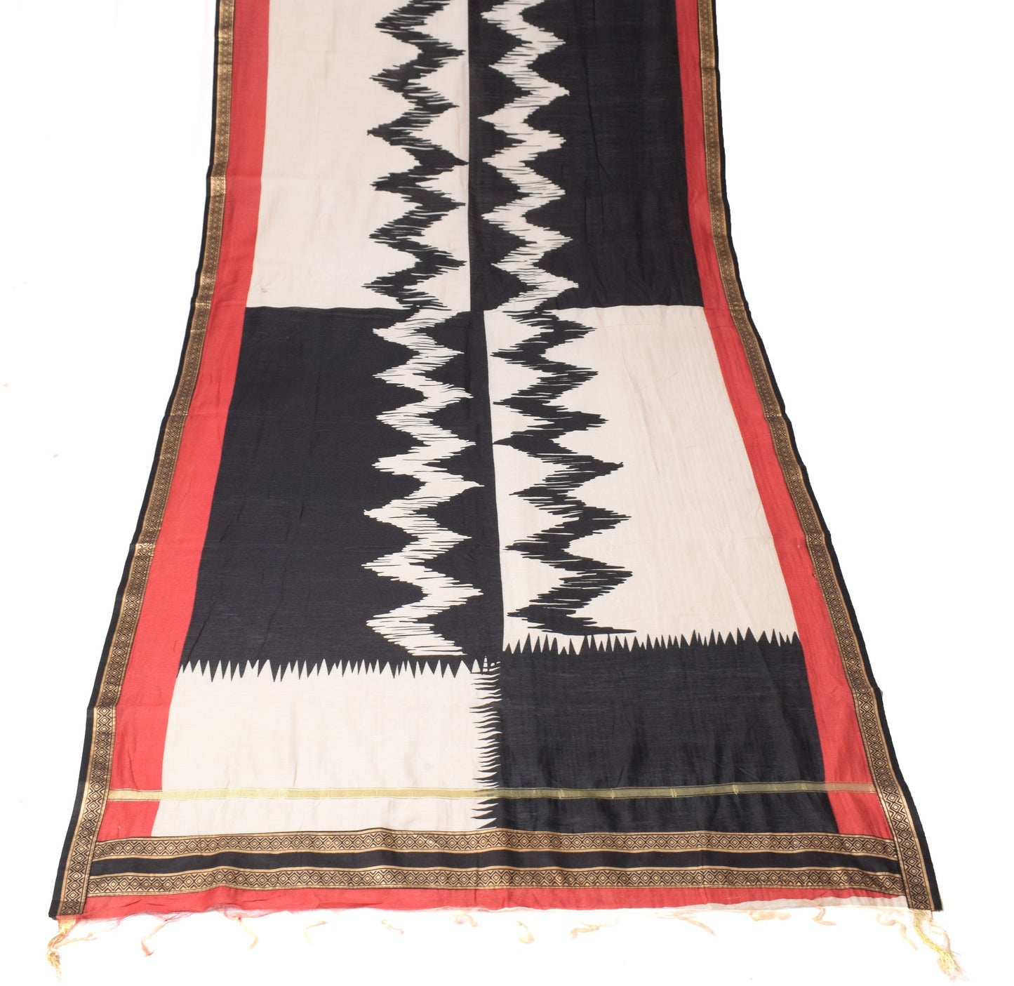 Sushila Vintage White & Black Dupatta Pure Cotton Silk Woven Printed Long Stole